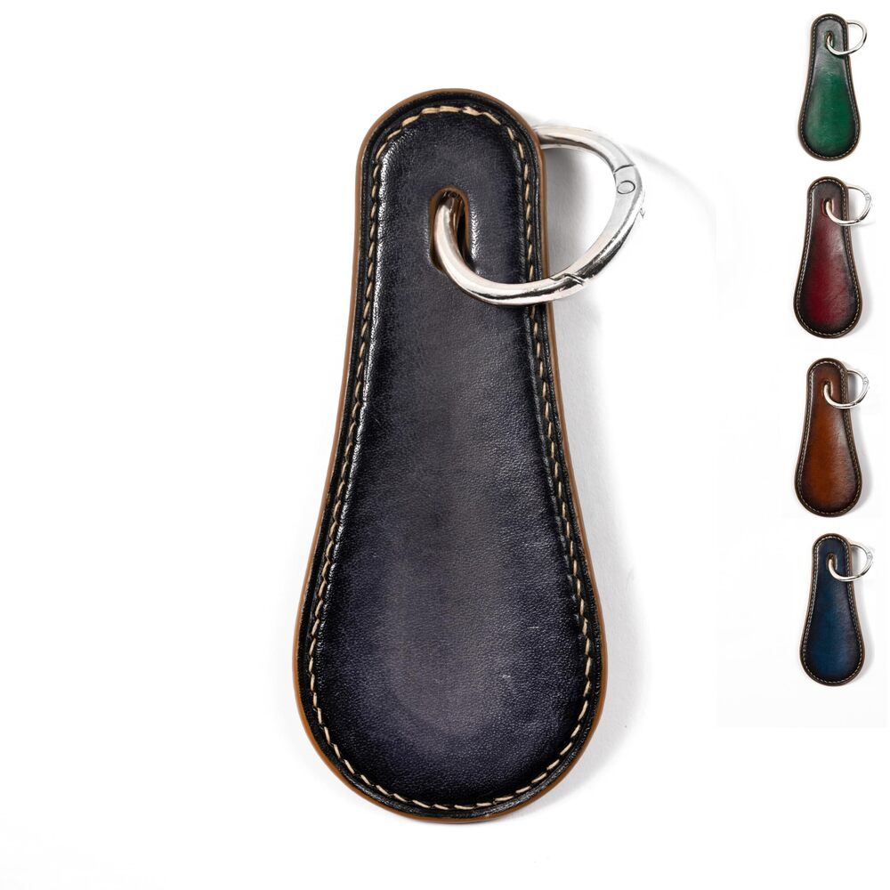 7437 Handmade Italian Leather Shoehorn Keychain, Patina Shoe Horn by